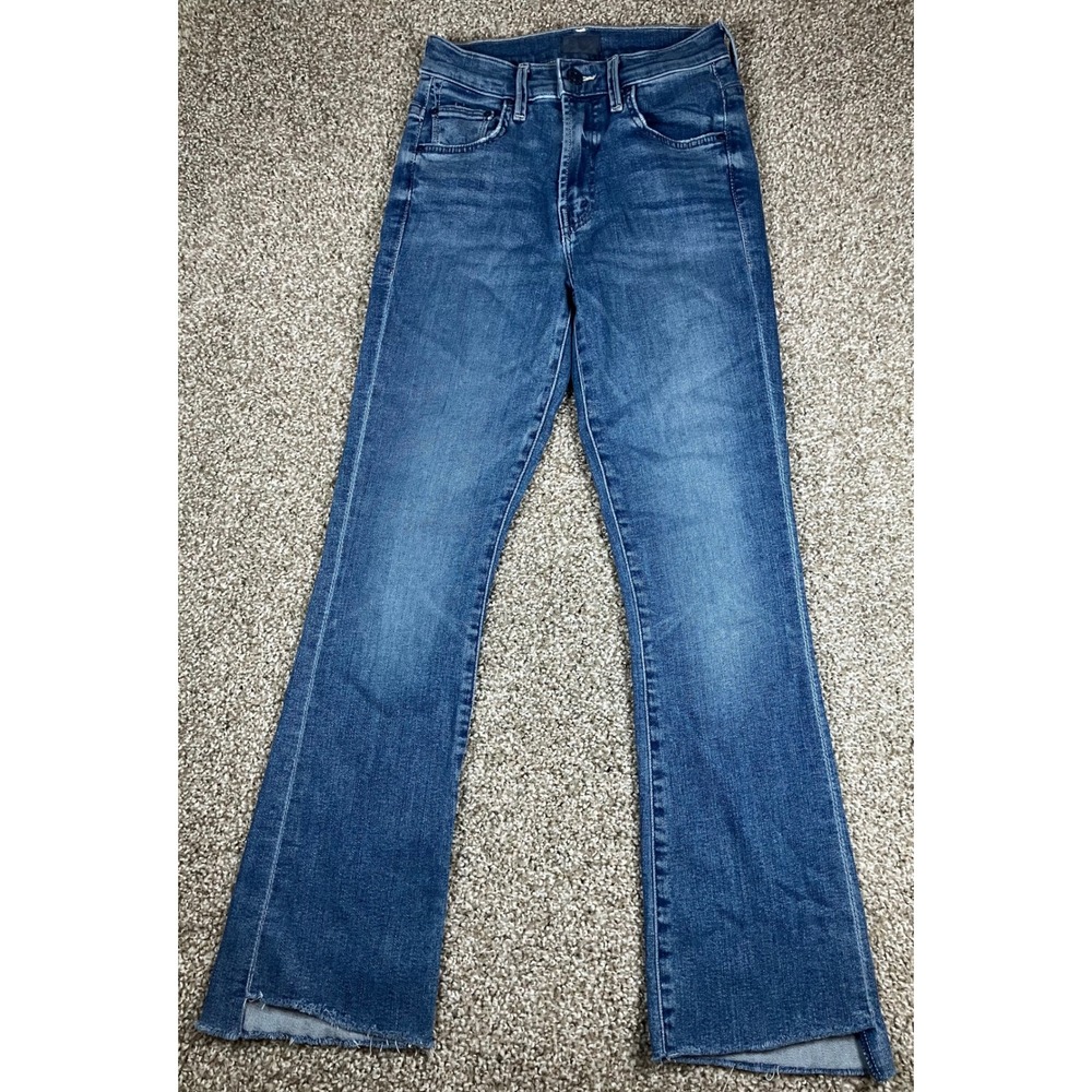 Mother The Insider Crop Step Fray Jeans Blue High Rise Slim Flare Size 23
